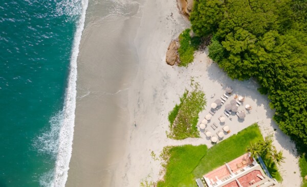 A beach scene overhead